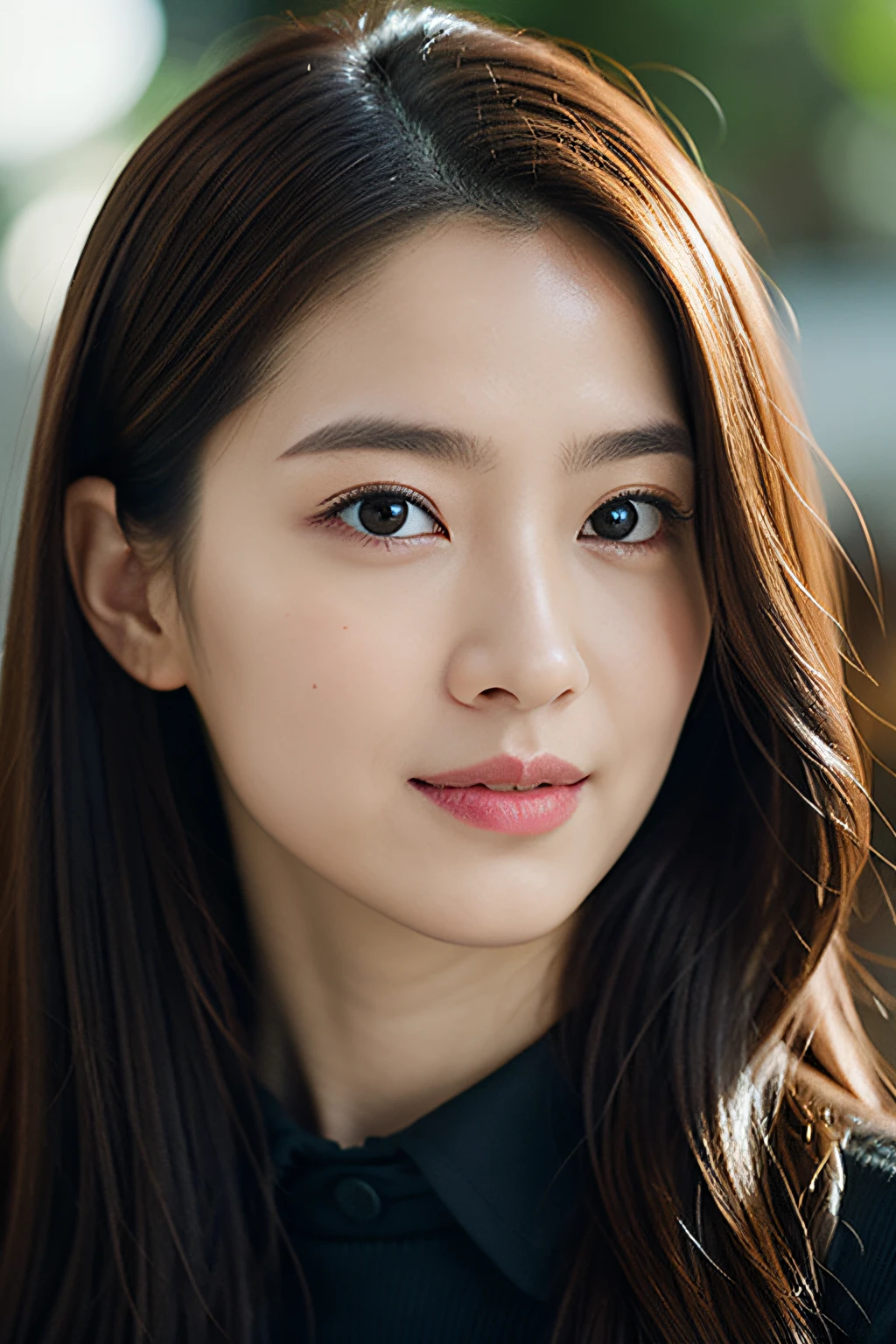 long Brond Hair、straight haired、Bright brown eyes、infp young woman、physician、cute little、Innocence、Photorealsitic、lensflare、looking at the viewers、shinny skin、校服、intricate-detail、masterpiece、top-quality、cinematric light、hight resolution、A detailed eye、detailed facial features