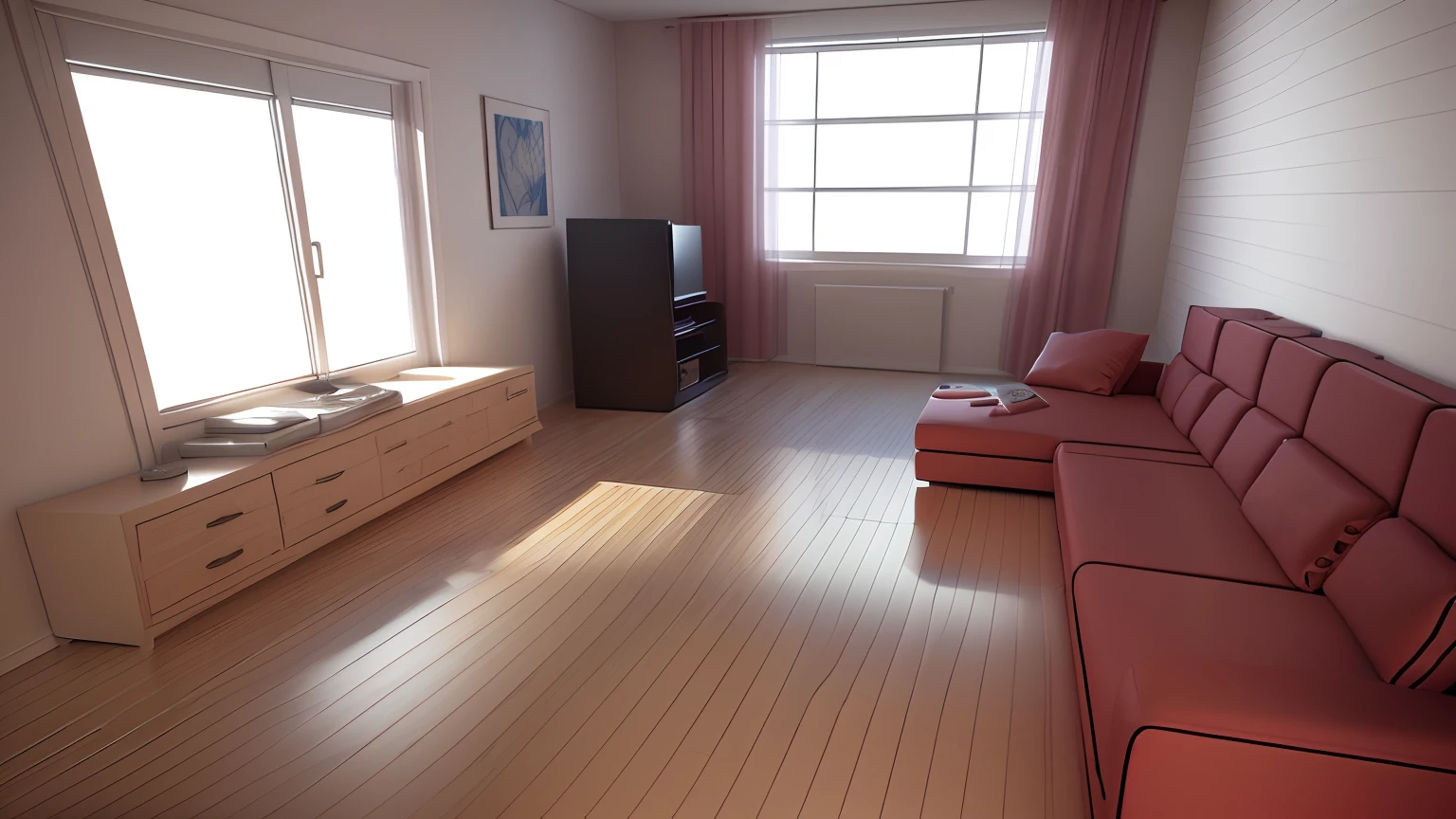 Drawing of the living room with sofa and TV, 3 d perspective, 3 d point perspective, one-point perspective, 2 point perspective, lineworks, 1-point perspective, 3D rendering of, 3 d rendered, Outline sketch, a 3D render, 3 d rendered, flat perspectives, one-point perspective, Line sketch, conceptual drawing, point perspective