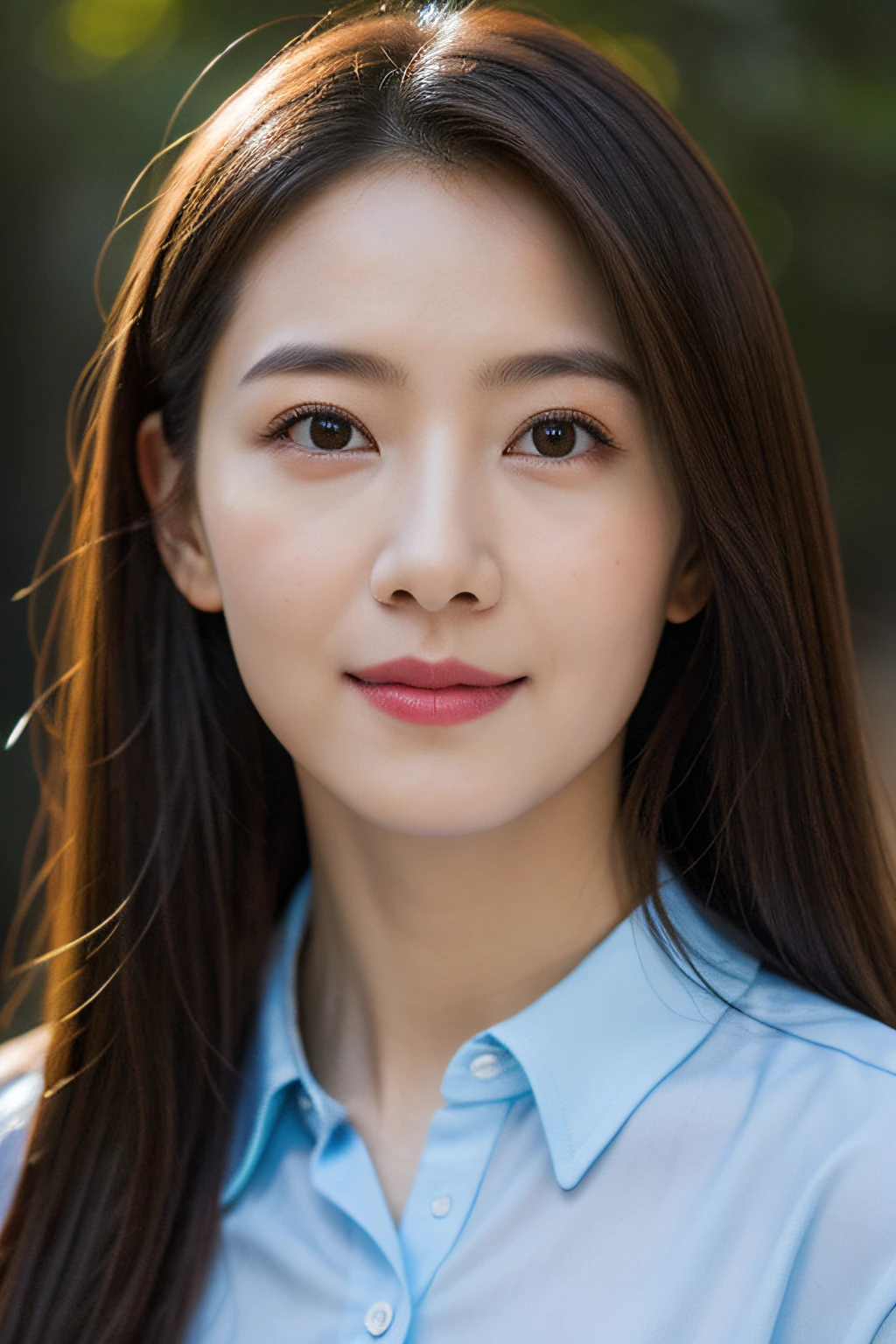 long Brond Hair、straight haired、Bright brown eyes、infp young woman、physician、cute little、Innocence、Photorealsitic、lensflare、looking at the viewers、shinny skin、校服、intricate-detail、masterpiece、top-quality、cinematric light、hight resolution、A detailed eye、detailed facial features