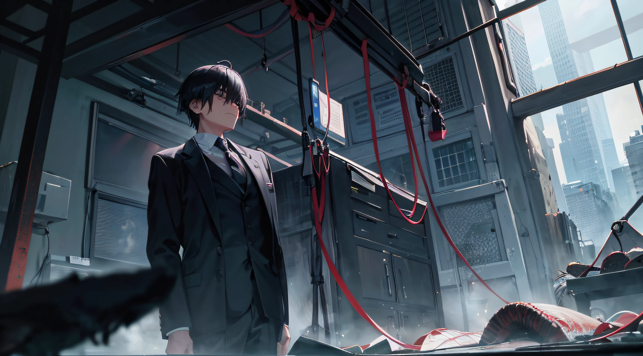 1 boy,Black color hair,Business suit),Lynn quickly walked out of the dimly lit attic。I saw his uncle dragging the body of an unknown creature cut in half to the operating room next to it
Wait for it to start