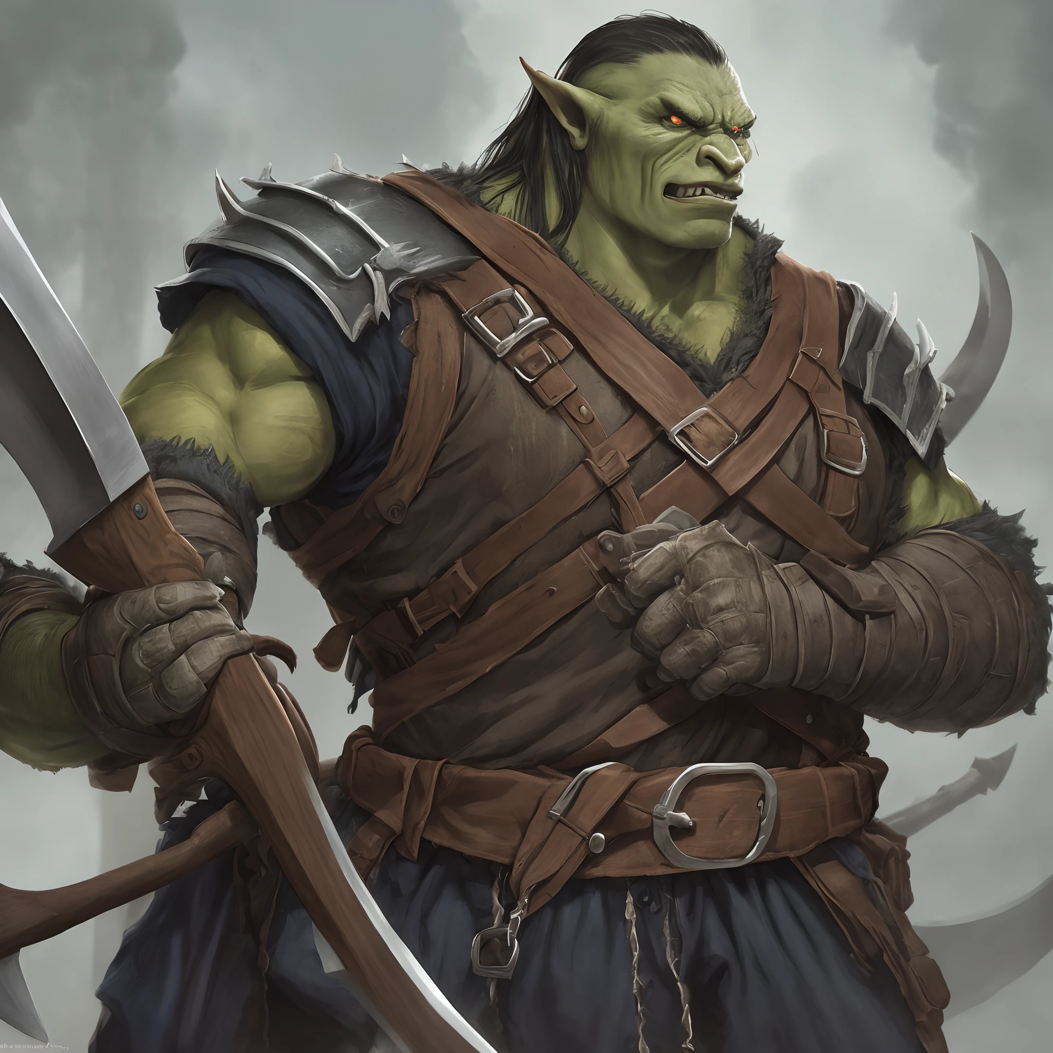 Heavily armed orc with a battle-axe in a realistic look