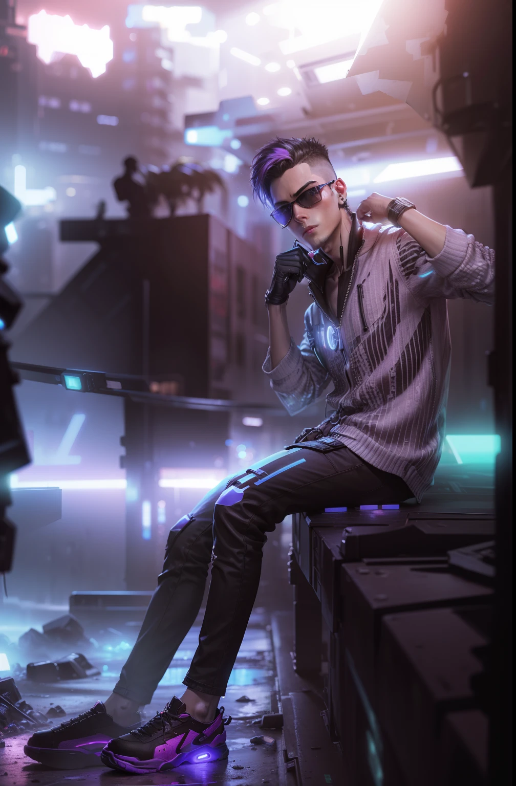 Background change cyberpunk, handsomeboy,realistic,