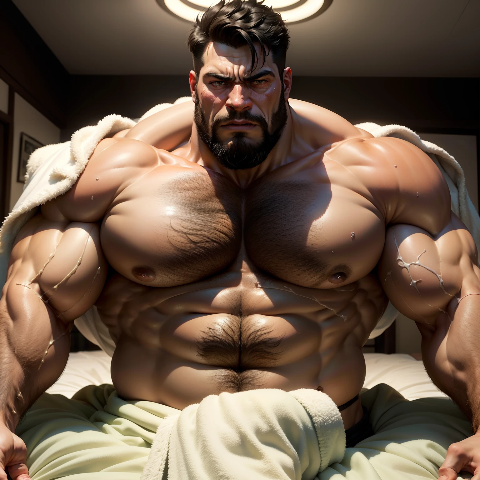 Arafed man with a beard and a towel on his shoulders - SeaArt AI