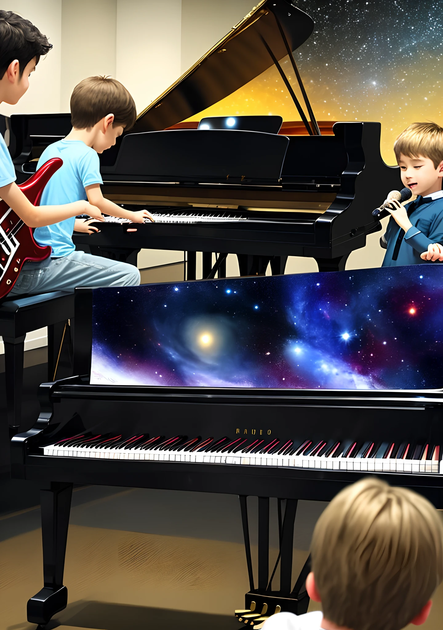 The boy playing the piano and the boy playing the bass in the universe meet