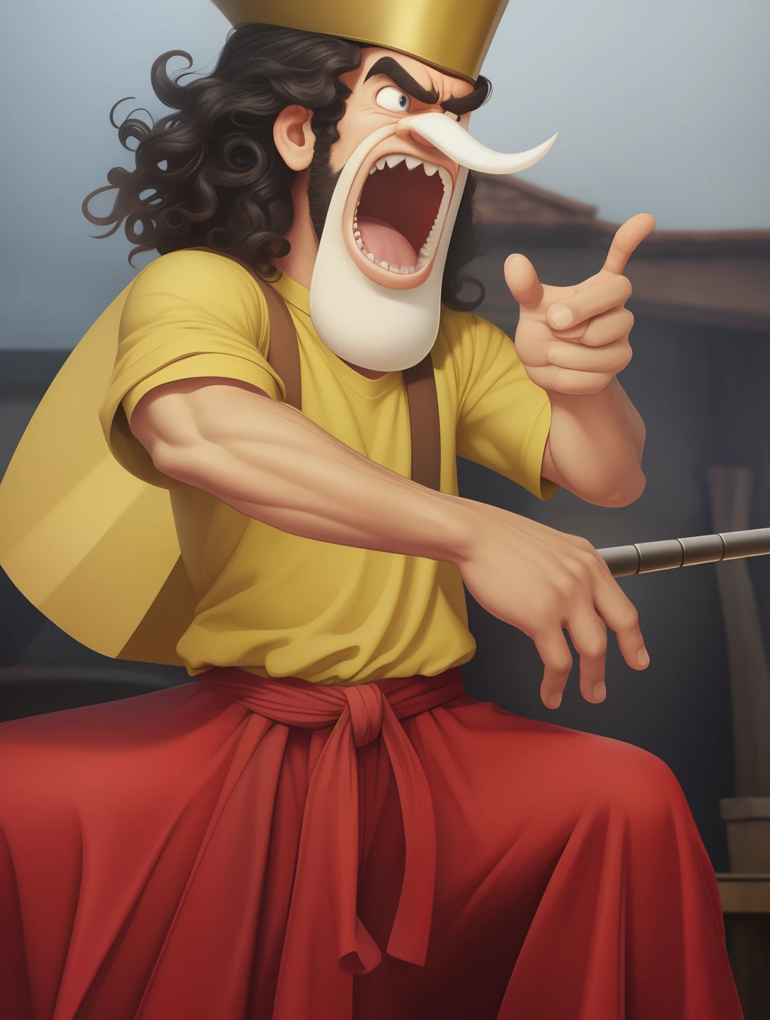 Usop, realistic photo, detail,
original image,photo real, realistic,cool, angry face, big nose,long curly hair,long nose just like Pinocchio,fair young,5 inch long nose,neat teeth,hansome face,glare