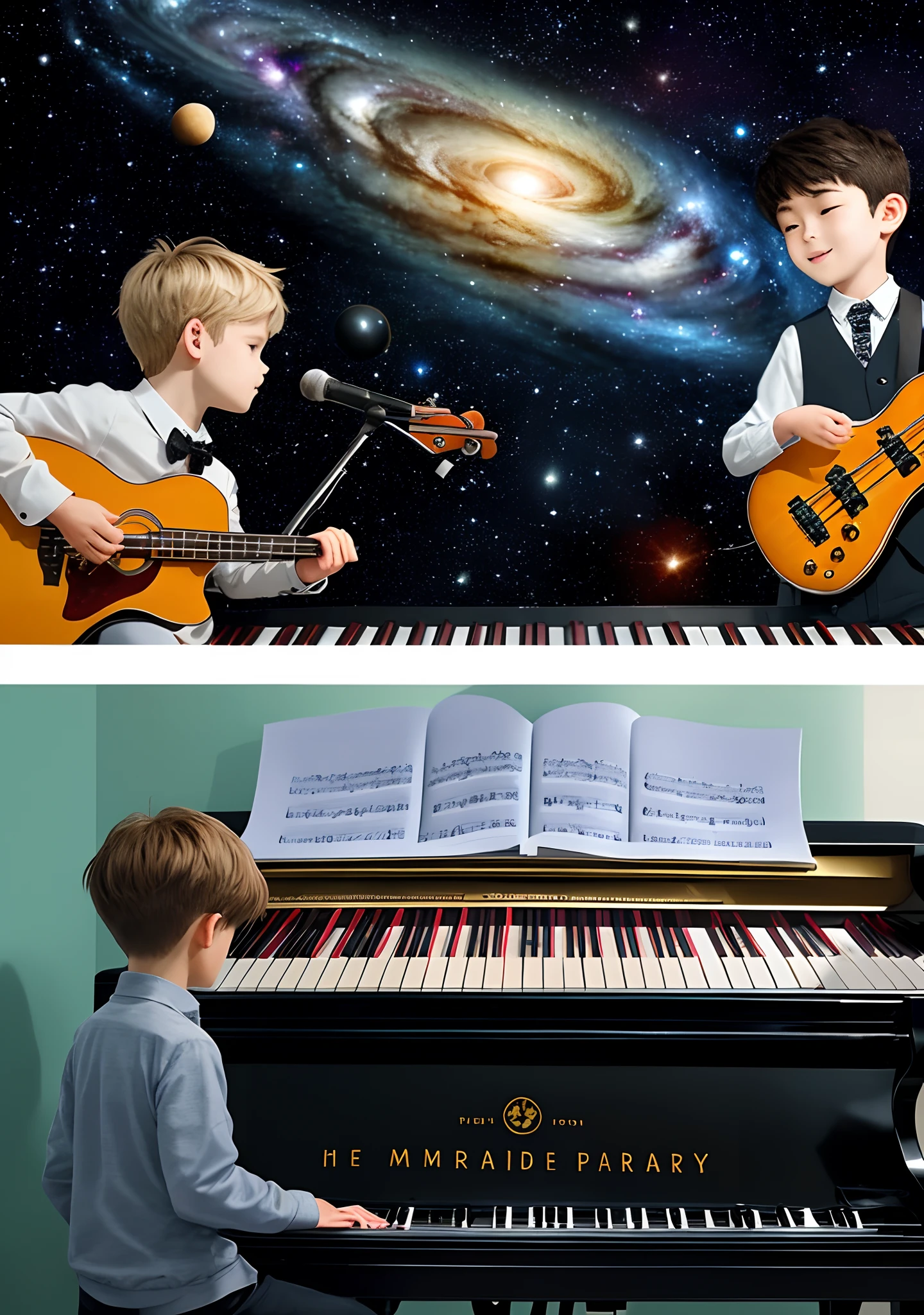 The boy playing the piano and the boy playing the bass in the universe meet