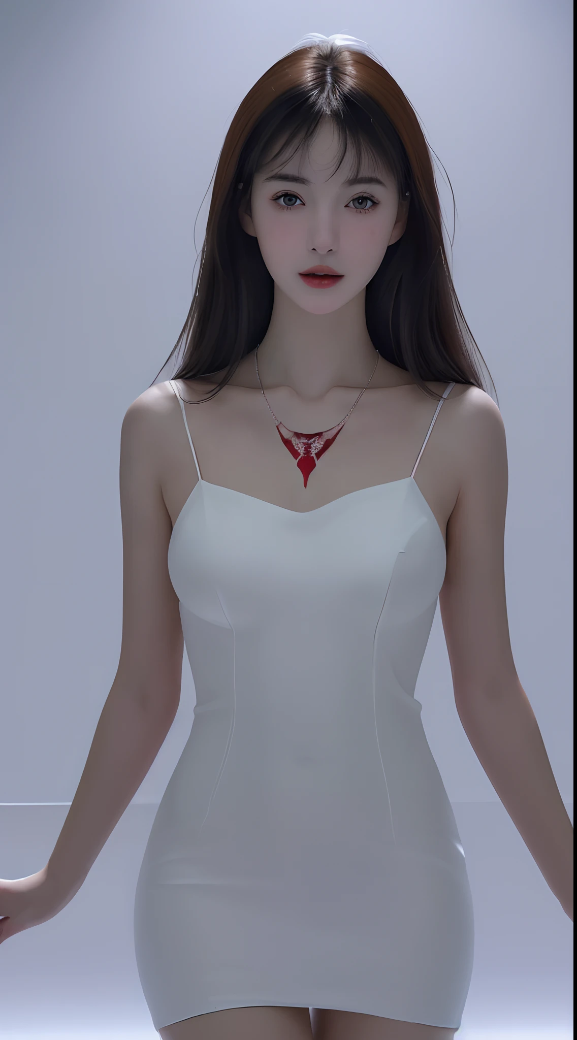 (Ultra Realistic), (Illustration), (Increased Resolution), (8K), (Extremely Detailed), (Best Illustration), Beautiful and cute woman with white and smooth skin, nice and thin body, red cheeks, wear a red long dress, sharp nose, Be at a party, High quality picture, UHD HDR, Realistic, Wear necklace and ring accessories, Asian girl, full body potrait.