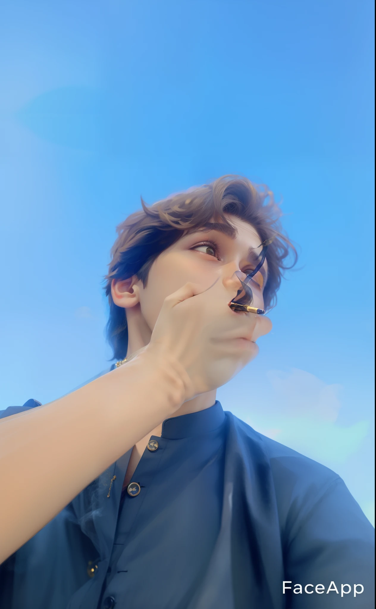 Boy smoking cigarette, Gold leaf cigarette in boys hands fingers