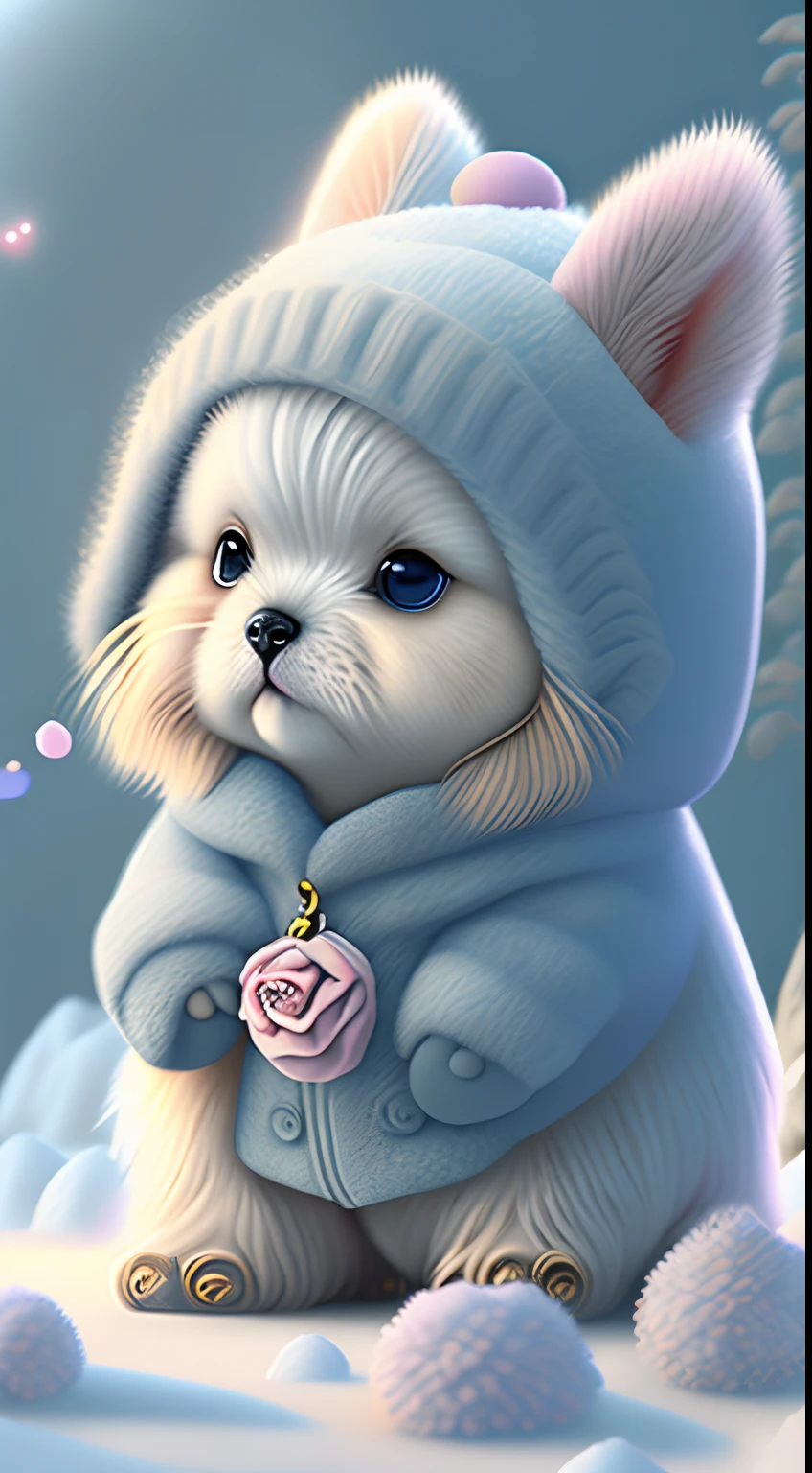 In this ultra-detailed CG art、Cute puppy surrounded by ethereal roses、Yorkshire terrier、laught、best qualtiy、hight resolution、intricate detailes、Fantasia、cute animal、open open mouth、Laugh!!