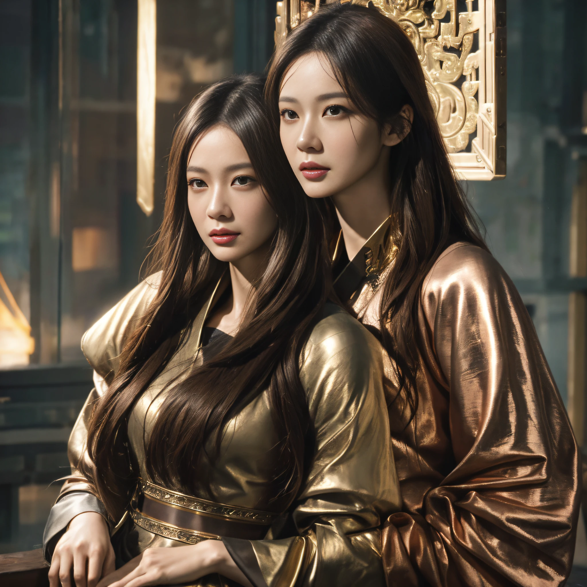 Beautiful cyborg portrait with 8k brown hair,iintricate,ellegance,Highly meticulous,A majestic,digital photography,Art by Artgerm and Ruan Jia and Greg Rutkowski surrealist paintings with gold belly pocket copper wire,brokenglass,(tmasterpiece,Sideslit,exquisite and beautiful eyes:1.2 ), Human Development Report,