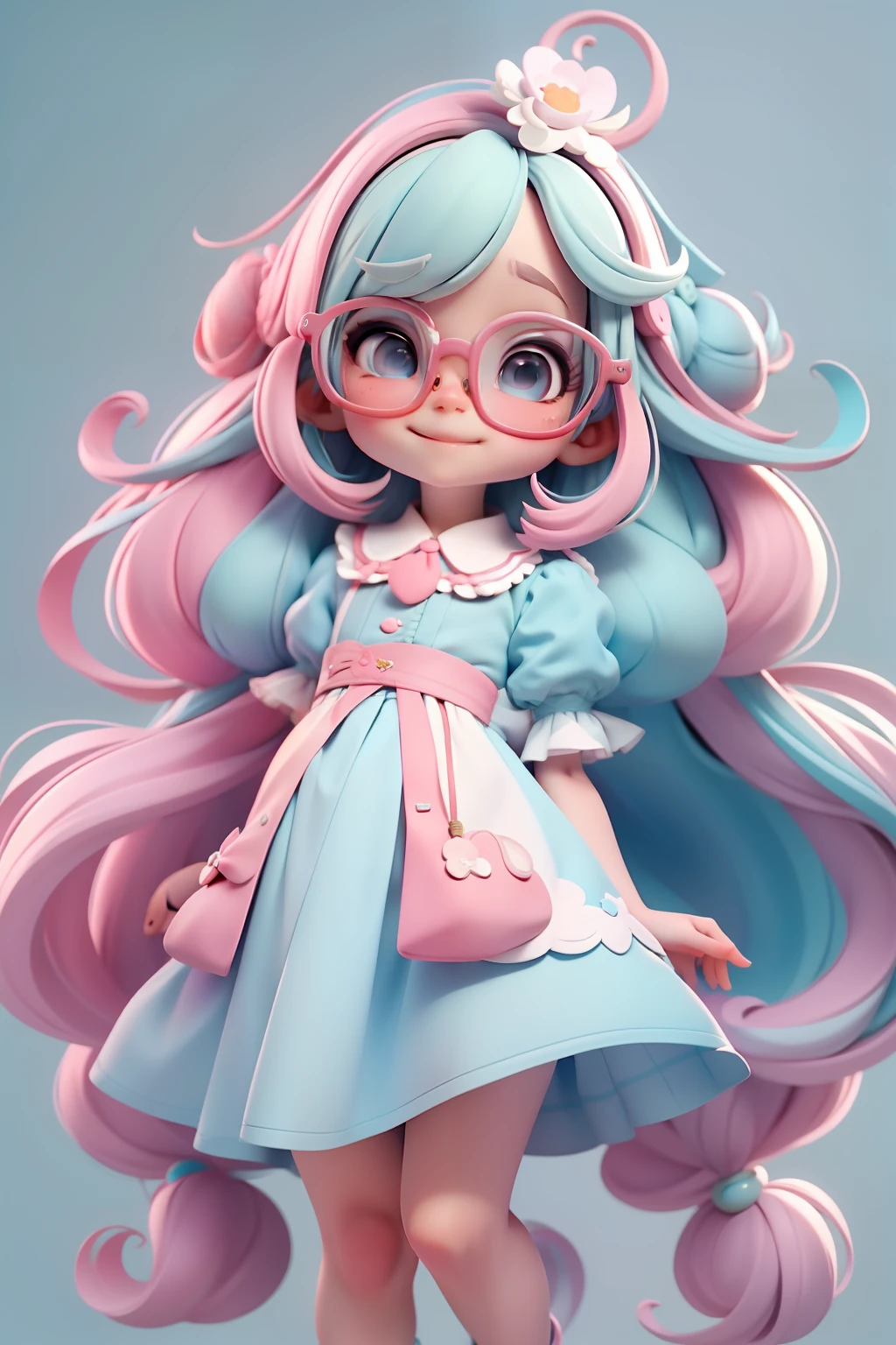 Loli Alice in the wonderland, menina meiga, Eyeglasses, segurando livros, coelho branco fofo, olhos castanhos delicados, tom colorido pastel, cabelo e roupa multicolorido, sorriso delicado, fundo simples e branco