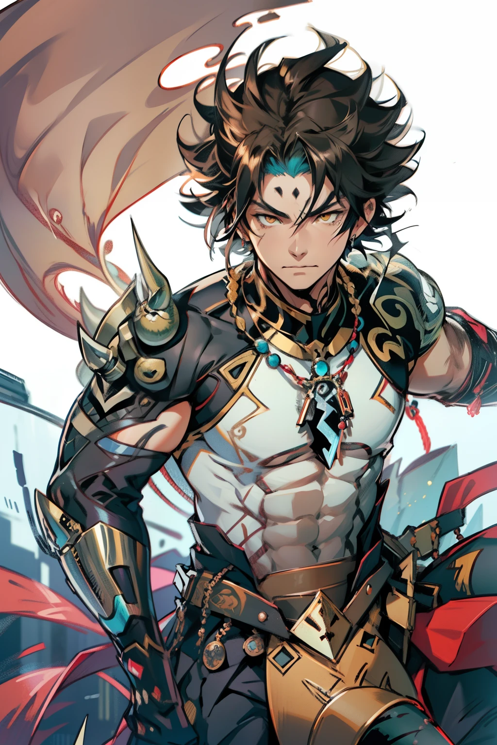 《the original god》Arataki Kazuto , male people，，((Masterpiece)), ((Best quality)), Ultra detailed,((illustration)), Dynamic Angle, Detailed light, (Delicate eyes), Floating, 1boy, Male focus, Head, Clothing, Yellow eyes, necklace, tattoo, (Forehead:0.8), (ahoge:0.8), jewelry, apathy，Ray， chest muscle， Sexy , Venom symbiote for your body, Black mucus of the body , （into venom）, Venom，frontage，style of anime4 K， 4K anime wallpaper， Badass anime 8 K， 4 k comic wallpaper， young anime man， Anime boys， Anime wallpapers 4 k， Anime wallpaper 4K， High quality anime art style， Anime moe art style， Anime art wallpaper 8 K， Anime art wallpaper 4 K， RGB lighting