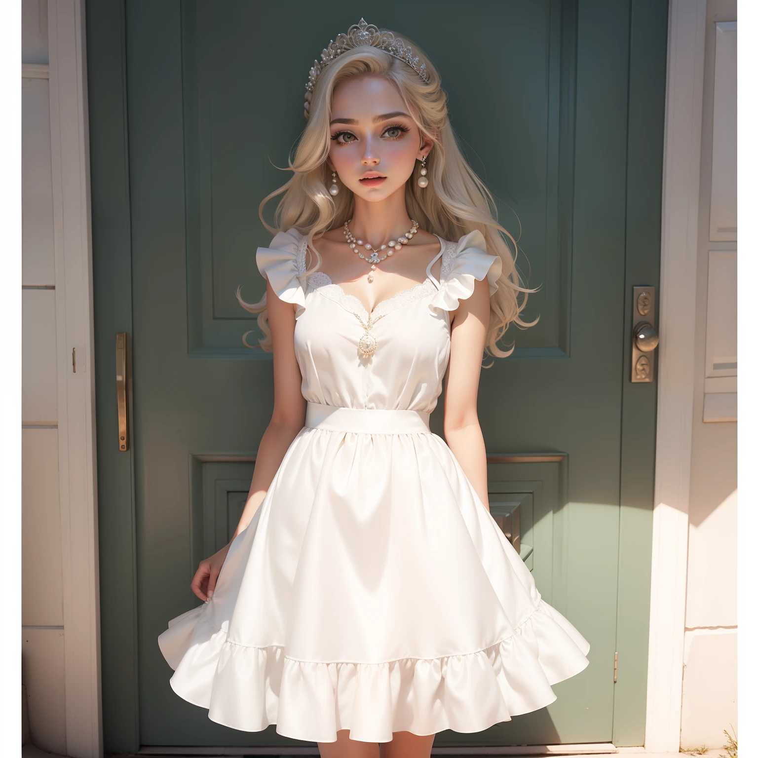 Primavera elegante branco fora do ombro fada vestido feminino chique princesa puff, cetim, silk, satin dress, pearls necklace, romantc