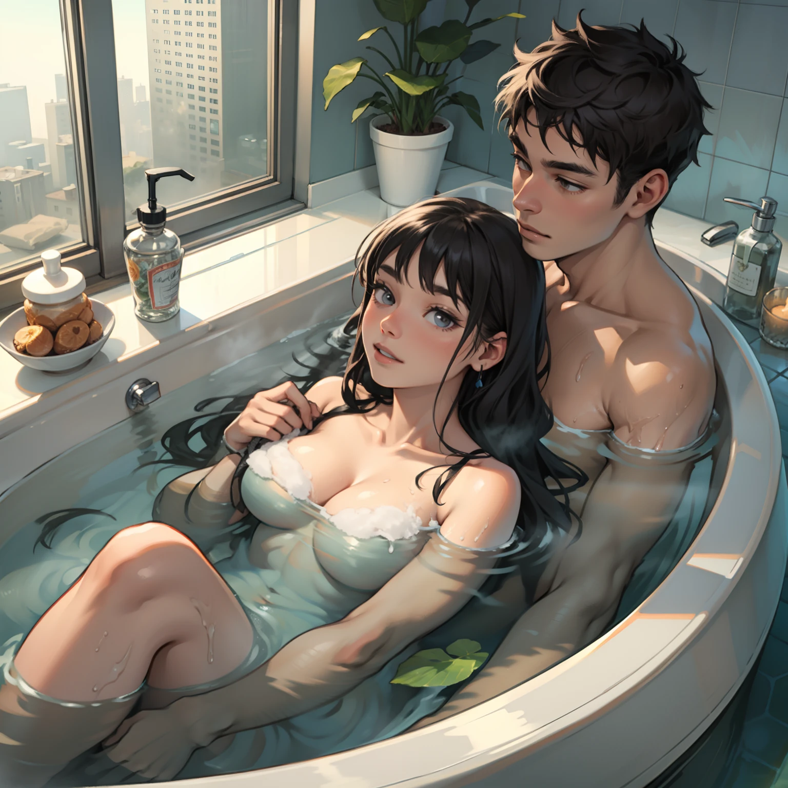 Couples take a bath together