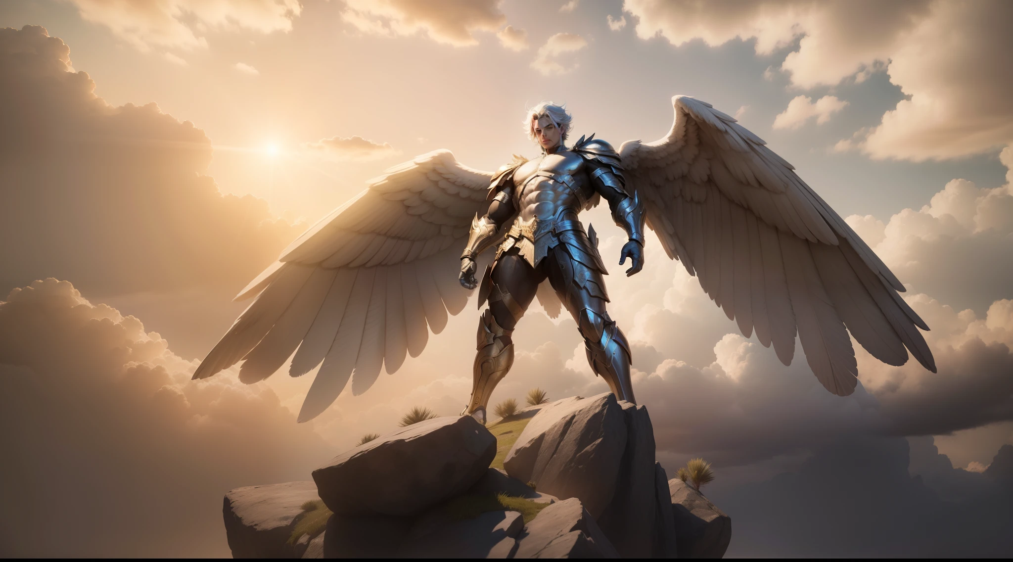 God's male Angel, Male Angel, God's army angel, Towards the Heavens, celestial, divino, fotorrealista, renderizado, 4k, texturas detalhadas, sombras detalhadas, decente, cores detalhadas, anjo masculino de deus, Contraste realista, Texturas fotorrealistas, cores detalhadas, cores realistas, sombras detalhadas,