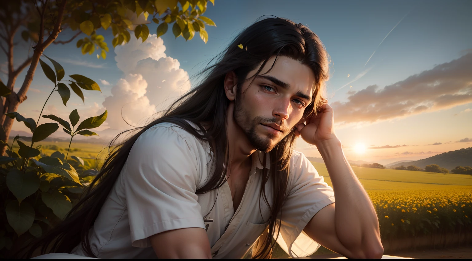 Na serenidade dos campos da Galileia, um jovem chamado Jesus caminhava, his eyes overflowing with wisdom and compassion.