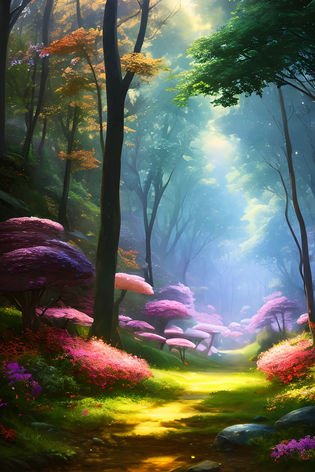 masterpiece, best quality, high quality,extremely detailed CG unity 8k wallpaper, An enchanting and dreamy scene of a fantasy forest, with towering trees, glowing mushrooms, and hidden fairy glens, creating a sense of mystique and enchantment, artstation, digital illustration, intricate, trending, pastel colors, oil paiting, award winning photography, Bokeh, Depth of Field, HDR, bloom, Chromatic Aberration ,Photorealistic,extremely detailed, trending on artstation, trending on CGsociety, Intricate, High Detail, dramatic, art by midjourney