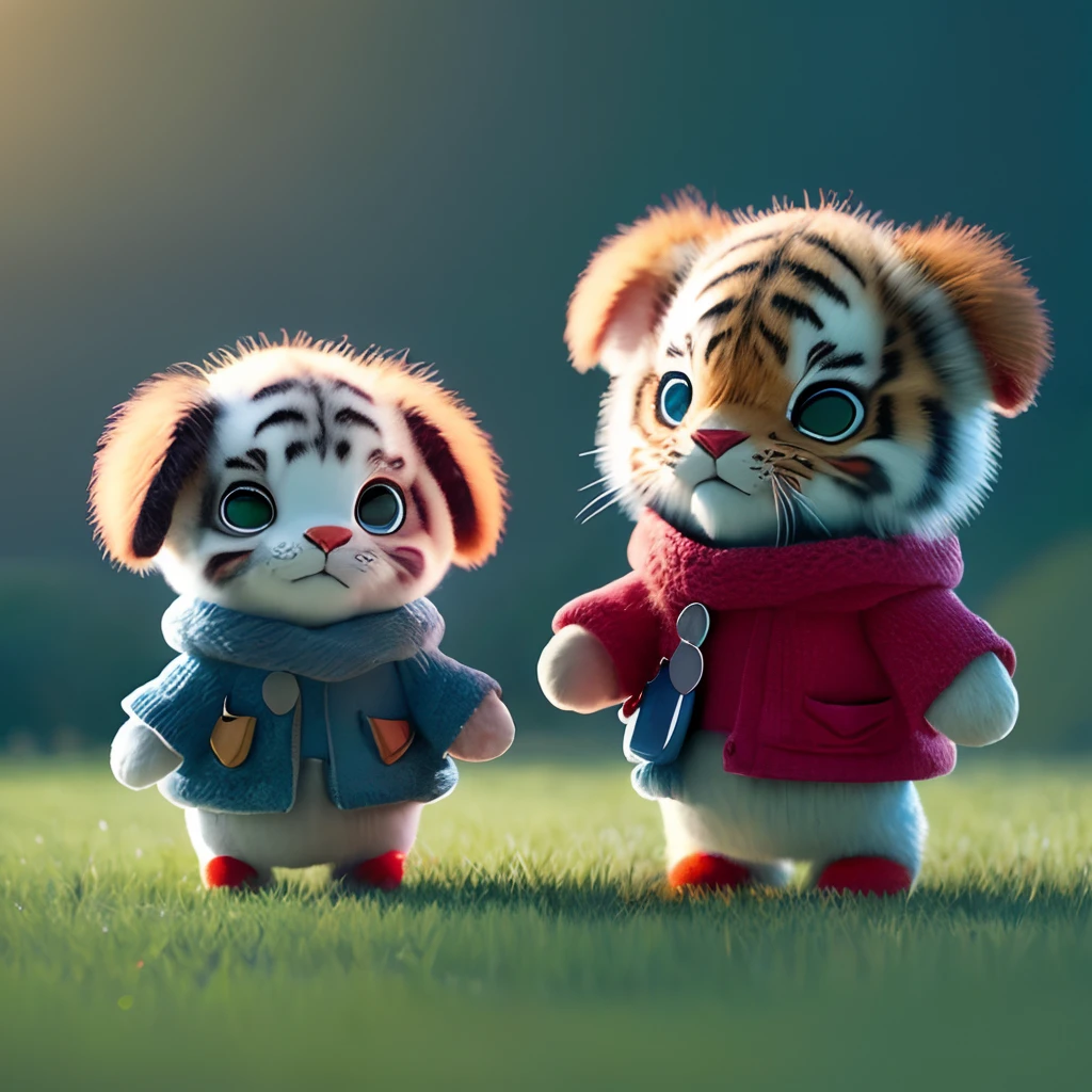 Arafad image girl walking tiger in field, cute digital painting, female explorer mini cute girl, realistic anime 3 D style, kids art in ArtStation, adventure surreal rendering, digital cartoon drawing art, cute detailed digital art, fantasy matte painting, cute, cartoon digital painting, Artgerm and Atey Ghailan, animated style rendering, tiger turns into a puppy