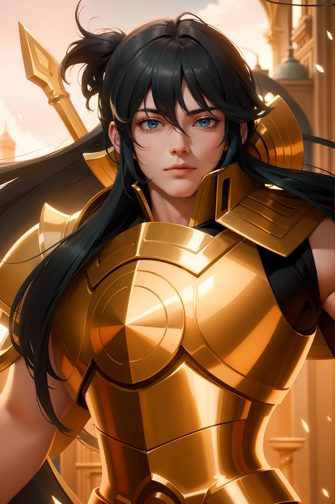 Attractive profile picture, masterpiece, ultra-precise rendering, beautiful and cool young man, trustworthy, dependable young man, savior of the world, simple design, most beautiful image, 4K, light green eyes, saint seiya armor.