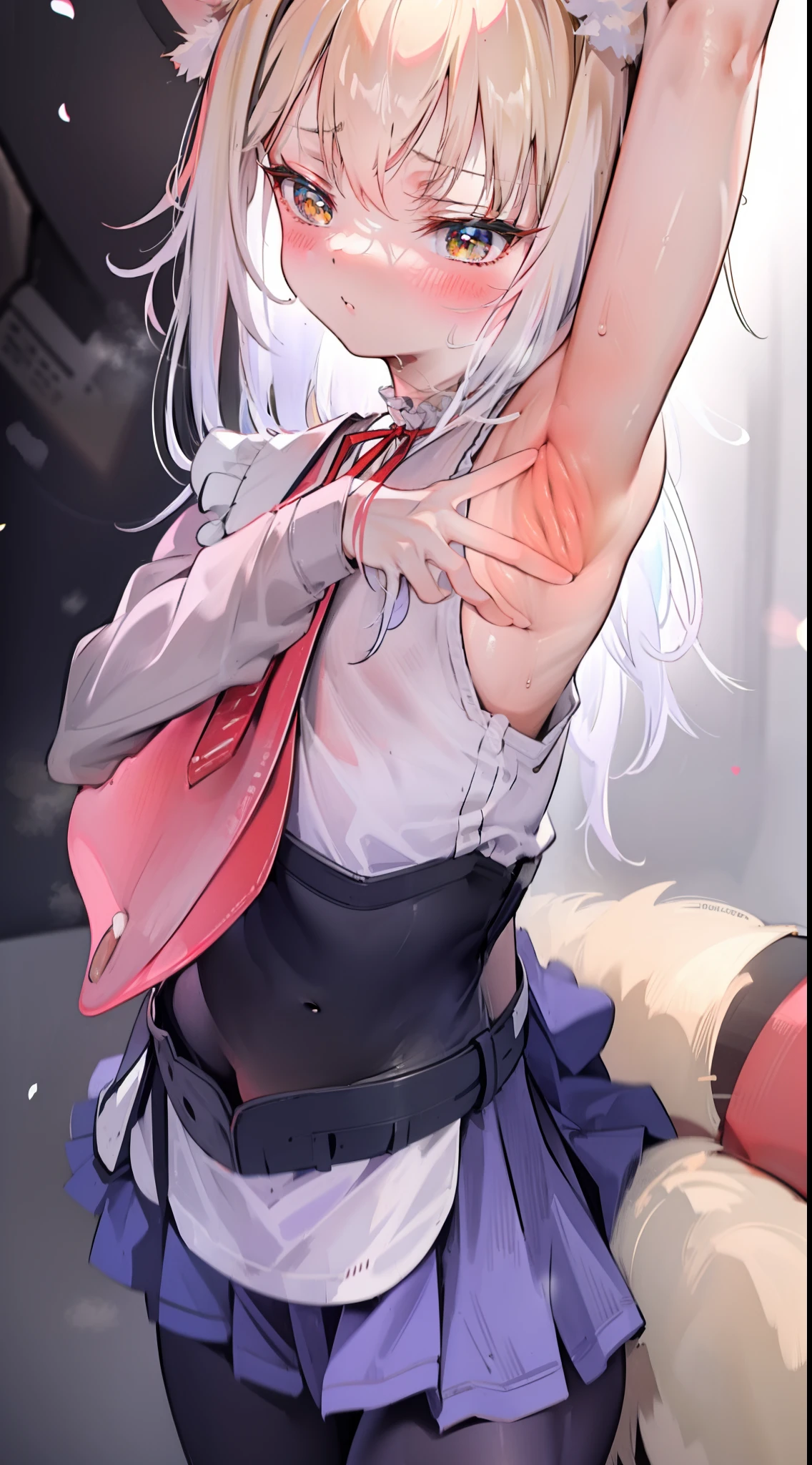 Blush, first person perspective, 8K, Super detail, Best quality, hyper HD,White pantyhose,Raise your hand in praise,Exposing armpits,full bodyesbian,Lick the armpits,Open your armpits,White pantyhose,(Open your armpits:2.0),perspire,Sweating of the armpits,Sweating of the armpits,Luo Xiaohei,Holding_Golden Hoop Stick