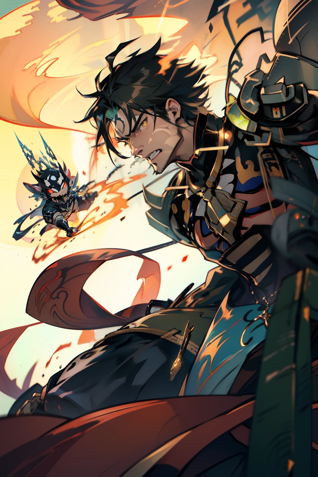 《the original god》Arataki Kazuto , male people,,((Masterpiece)), ((Best quality)), Ultra detailed,((illustration)), Dynamic Angle, Detailed light, (Delicate eyes), Floating, 1boy, Male focus, Head, Clothing, Yellow eyes, necklace, tattoo, (Forehead:0.8), (ahoge:0.8), jewelry, apathy,Ray, chest muscle, Sexy , Venom symbiote for your body, Black mucus of the body , (into venom), Venom,frontage,style of anime4 K, 4K anime wallpaper, Badass anime 8 K, 4 k comic wallpaper, young anime man, Anime boys, Anime wallpapers 4 k, Anime wallpaper 4K, High quality anime art style, Anime moe art style, Anime art wallpaper 8 K, Anime art wallpaper 4 K, RGB lighting