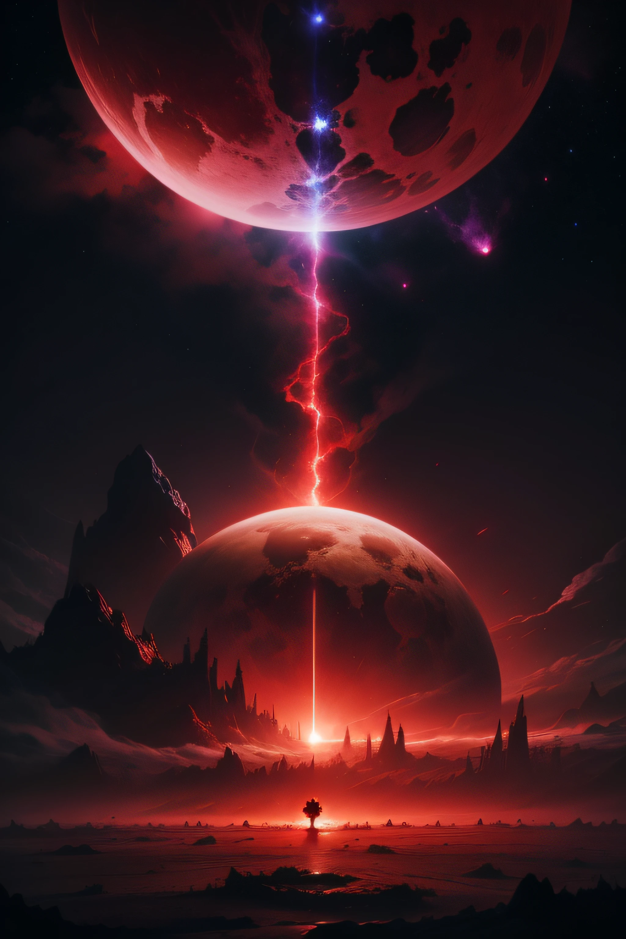 Red dying earth in the dark void universe，Doomsday wasteland