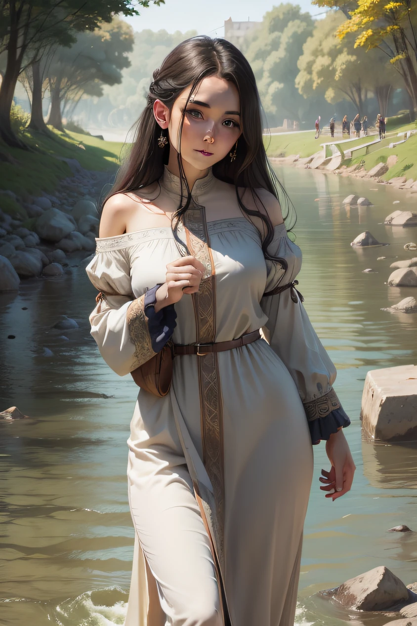 A woman in a tunic by the river