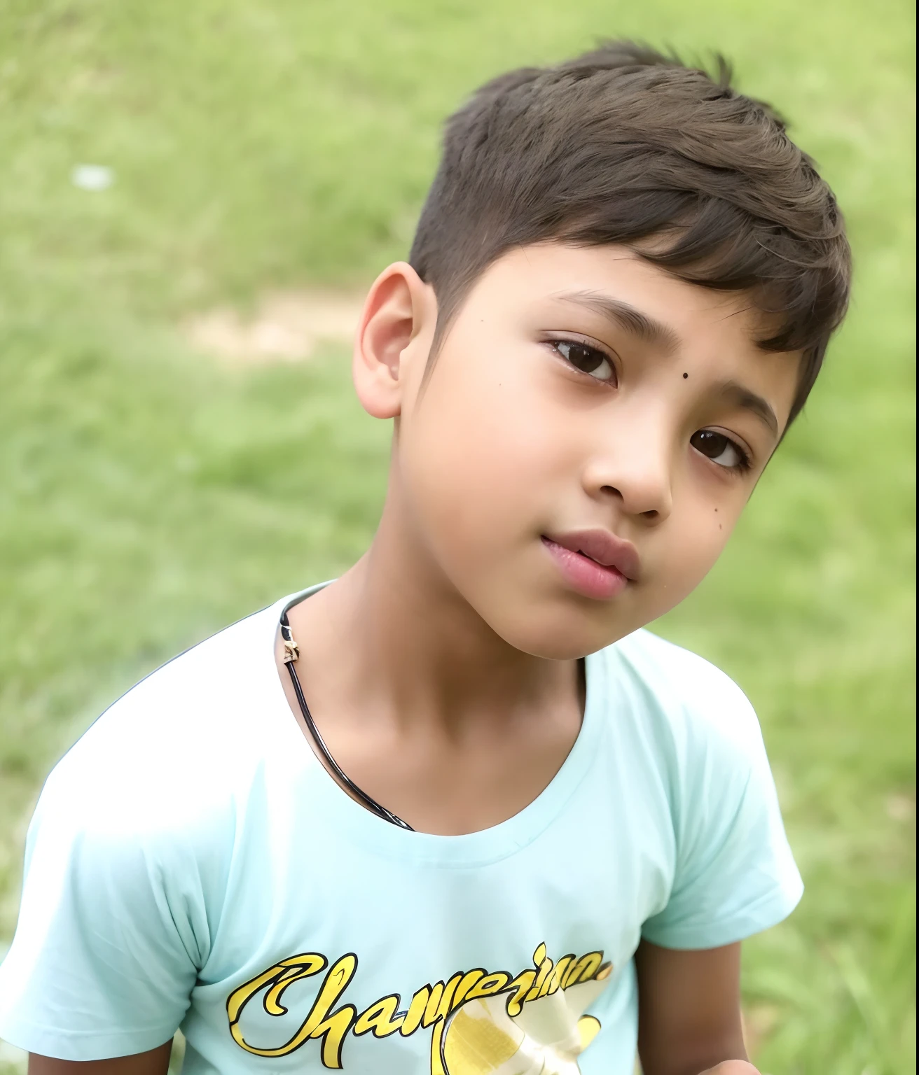 there is a young boy that is holding a baseball bat, young boy, ayan nag, boy with neutral face, riyahd cassiem, reyyan, with kind face, with accurate face, young commoner, cute boy, vastayan, young , boy has short black hair, potrait, innocent look, innocent face, young face