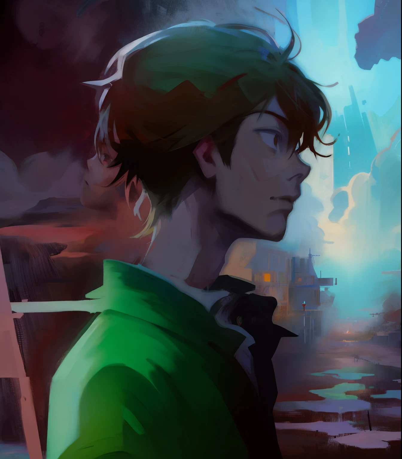 Anime boy looking out to sea with tie and jacket, Makoto Shinkai Cyril Rolando, concept art of single boy, makoto shinkai art style, Shinkai Makoto style, Guviz-style artwork, Makoto Shinkai. a digital rendering, Makoto Shinkai's style, sergey kolesov