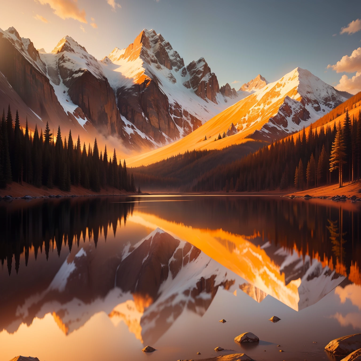 Sunset gold mountain theme，Realistic oil painting style wallpaper