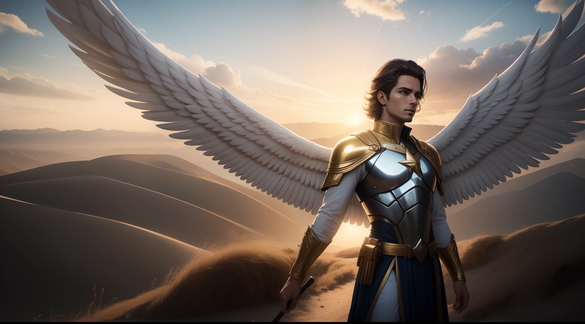 anjo masculino de deus, anjo masculino, The angel of God's army, Golden Army, Rosto detalhado, army, face sem defeito, Normal face, tempestade, Towards the Heavens, celestial, divino, fotorrealista, renderizado, 4k, 8k, texturas detalhadas, sombras detalhadas, decente, cores detalhadas, anjo masculino de deus, Contraste realista, Texturas fotorrealistas, cores detalhadas, cores realistas, sombras detalhadas,