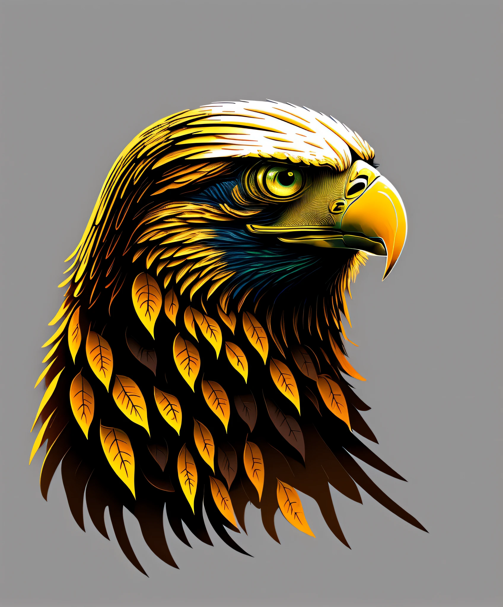 (close up photograph of an eagle), T-shirt logo in conical fine contour style, spelling view, arte em (fundo vazio:1.4)Hands,