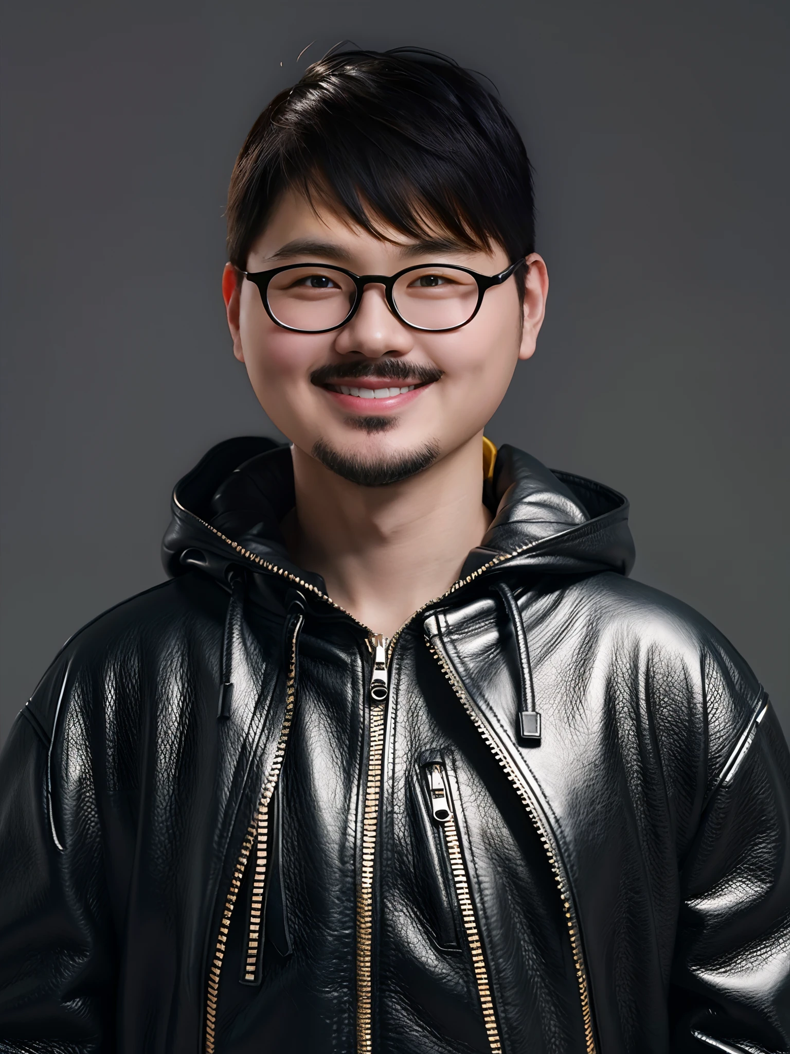 1boys,high high quality,Wearing polyvinyl chloride leather,Zippered hood,cyber punk perssonage,simple backgound, high qulity, A high resolution.