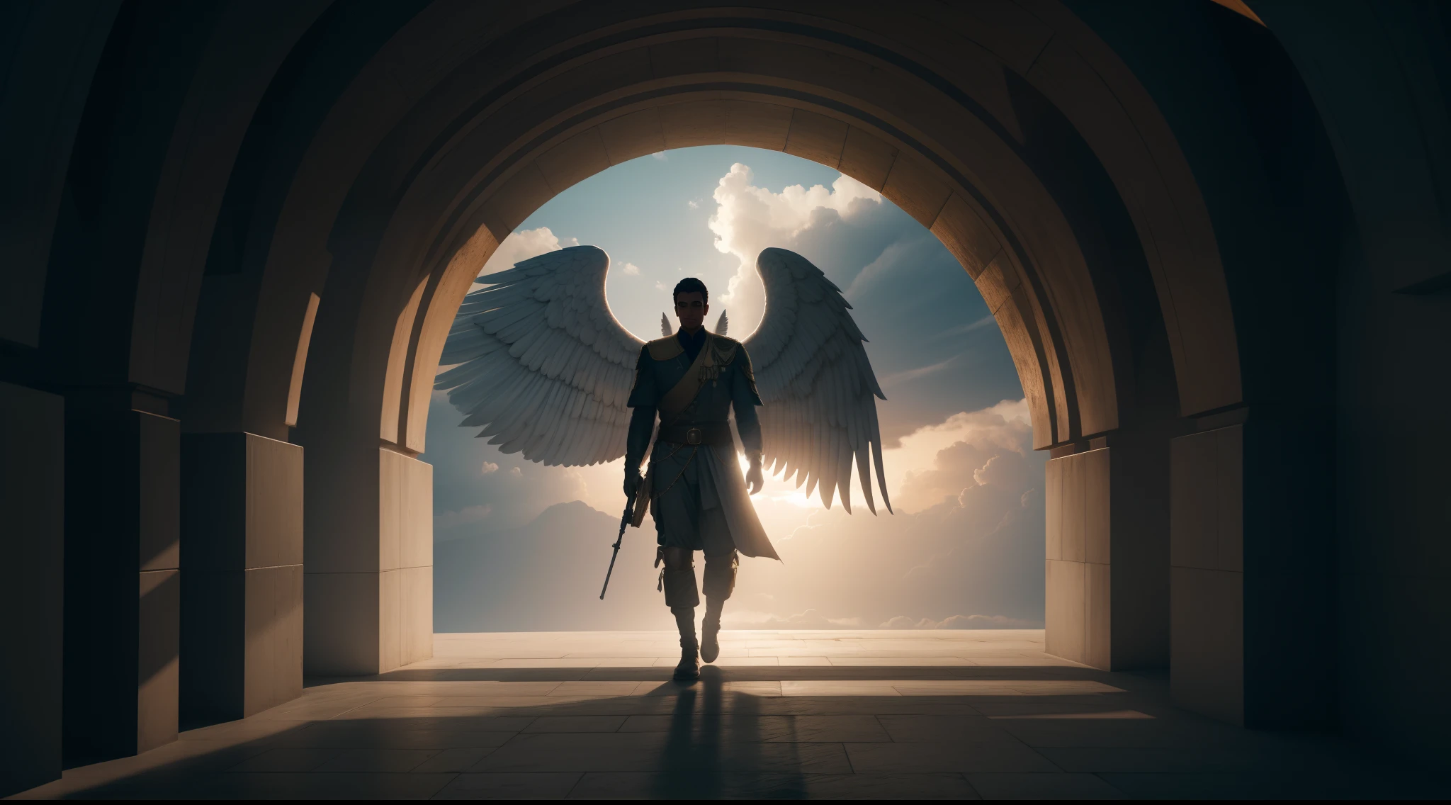 anjo masculino de deus, anjo masculino, The angel of God's army, Golden Army, Rosto detalhado, army, face sem defeito, Normal face, tempestade, Towards the Heavens, celestial, divino, fotorrealista, renderizado, 4k, 8k, texturas detalhadas, sombras detalhadas, decente, cores detalhadas, anjo masculino de deus, Contraste realista, Texturas fotorrealistas, cores detalhadas, cores realistas, sombras detalhadas,