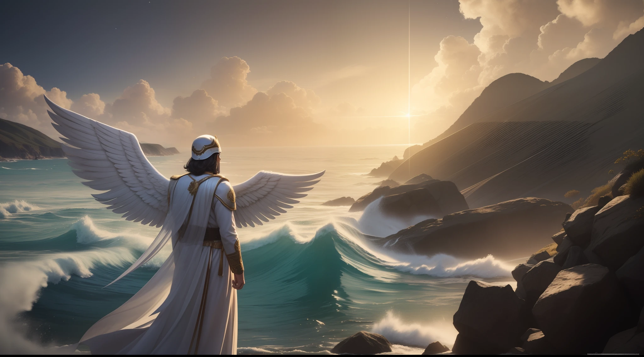 anjo masculino de deus, anjo masculino, The angel of God's army, Golden Army, Rosto detalhado, army, face sem defeito, Normal face, tempestade, Towards the Heavens, celestial, divino, fotorrealista, renderizado, 4k, 8k, texturas detalhadas, sombras detalhadas, decente, cores detalhadas, anjo masculino de deus, Contraste realista, Texturas fotorrealistas, cores detalhadas, cores realistas, sombras detalhadas,