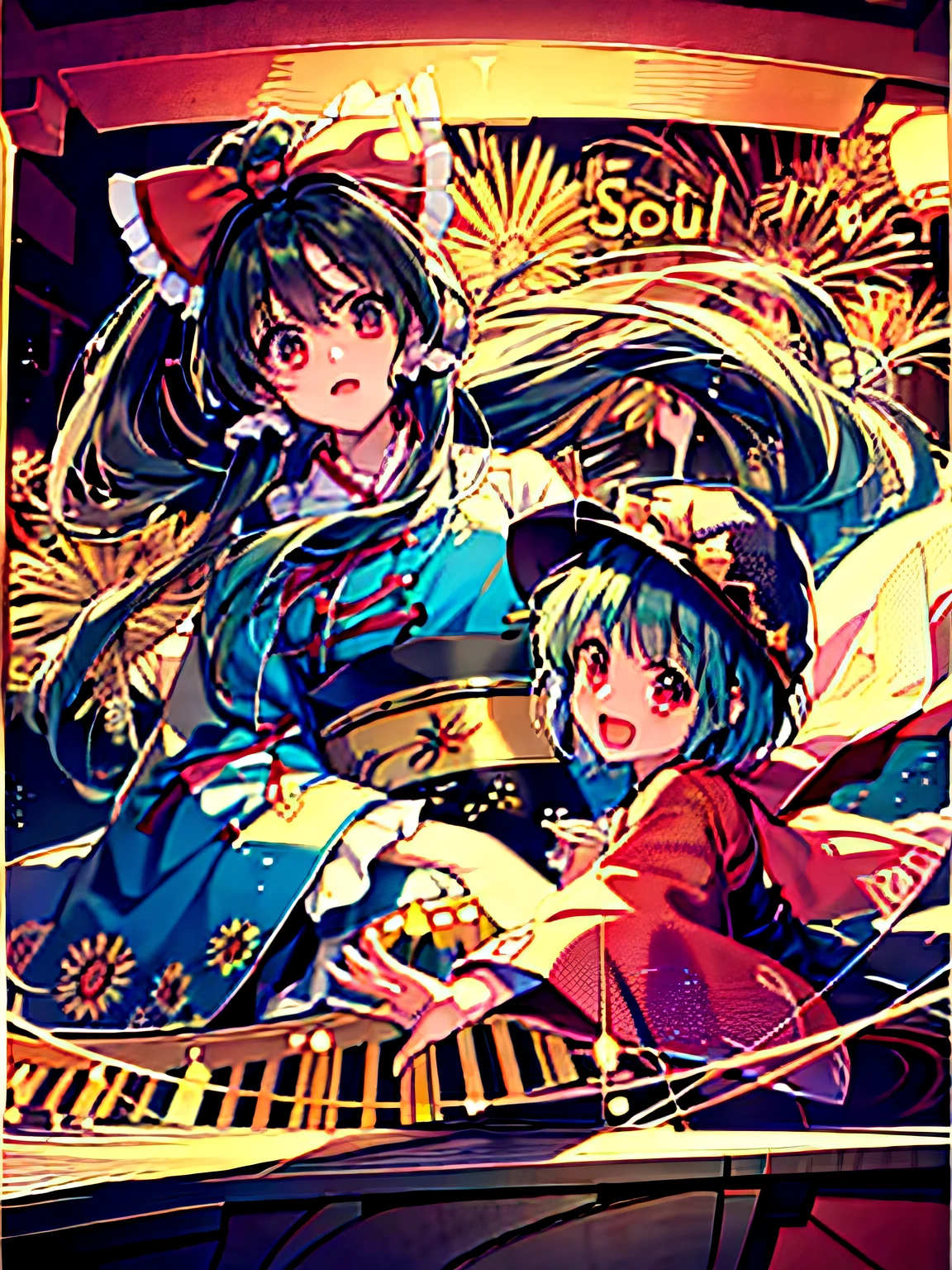 Anime book with pictures of two girls playing piano, An anime cover, from touhou, touhou project, Touhou, nightcore, Official artwork, Middle metaverse, promo art, soul journey, official fanart, kyoani, touhou project official artwork, cheerfulness!!!, 🌻🎹🎼, in style of kyoto animation