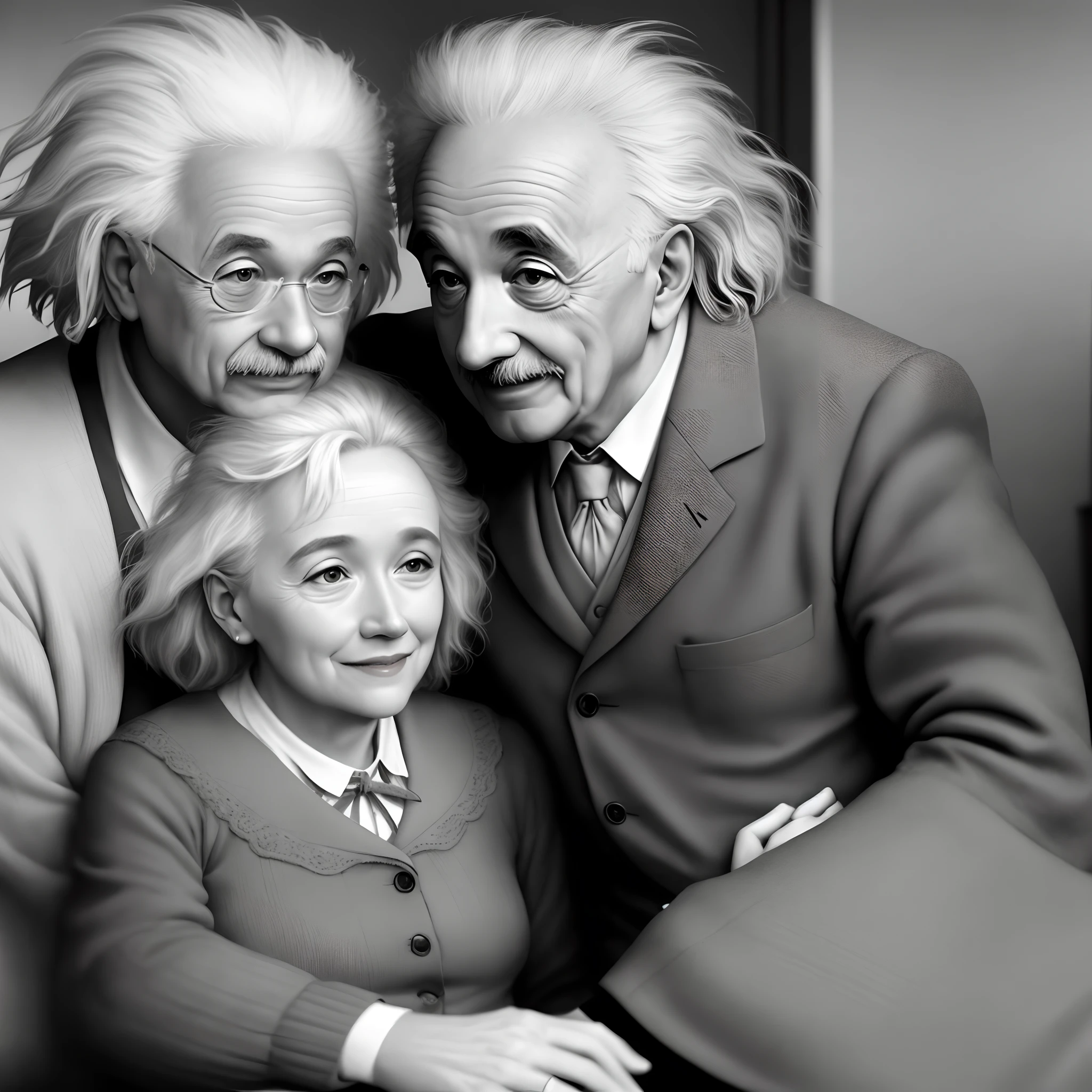 I need an image of einstein embracing oppenheimer in a romantic way