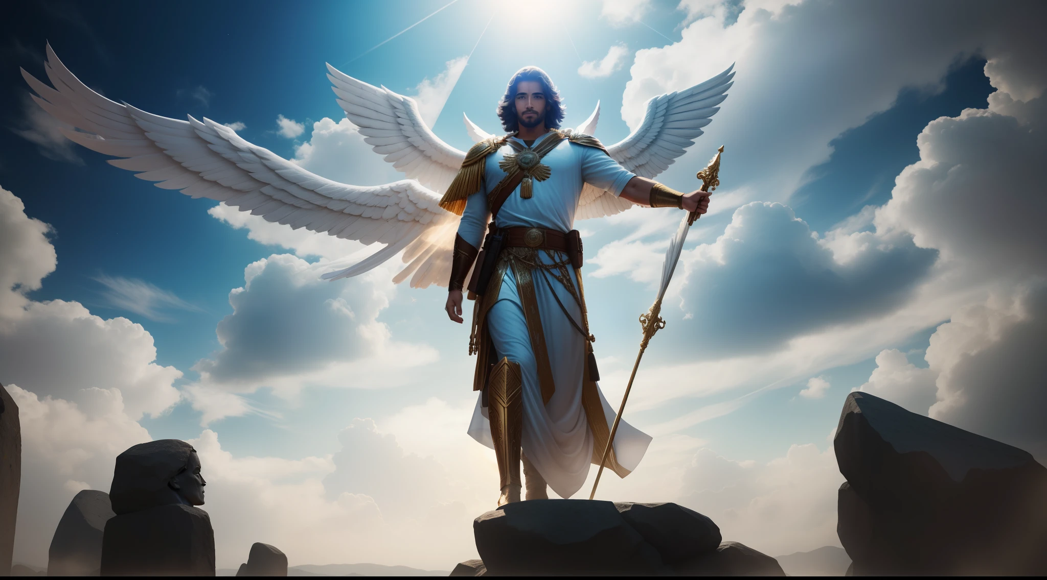 anjo masculino de deus, anjo masculino, The angel of God's army, Golden Army, Rosto detalhado, army, face sem defeito, Normal face, tempestade, Towards the Heavens, celestial, divino, fotorrealista, renderizado, 4k, 8k, texturas detalhadas, sombras detalhadas, decente, cores detalhadas, anjo masculino de deus, Contraste realista, Texturas fotorrealistas, cores detalhadas, cores realistas, sombras detalhadas,