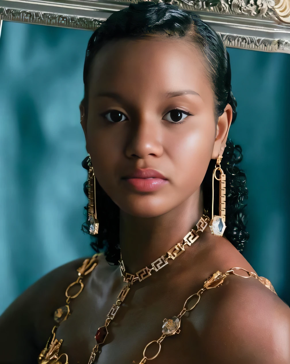 um close up de uma mulher usando um vestido dourado e um colar, Menina africana de pele clara, Princesa africana deslumbrante, deusa jovem, mulher linda, Mulher jovem afro-americana, menina elegante afro-americana, jovem mulher negra, mulher jovem negra, Princesa negra africana, Retrato Willow Smith, Princesa Africana, Salgueiro Soares Jovem, Uma bela jovem mulher, Menina antiga de Libu