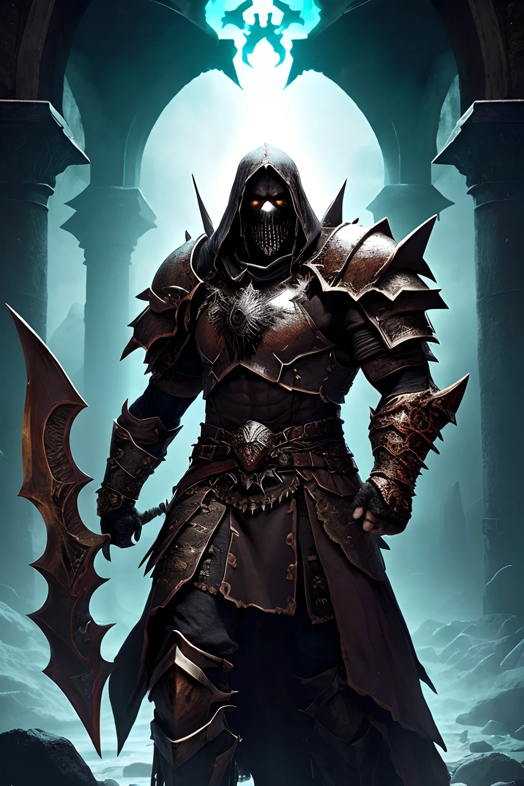 (papel de parede 8k extremamente detalhado), an average photo of a fearsome armored necromancer warrior, intrincado, alto detalhe, Dramatic