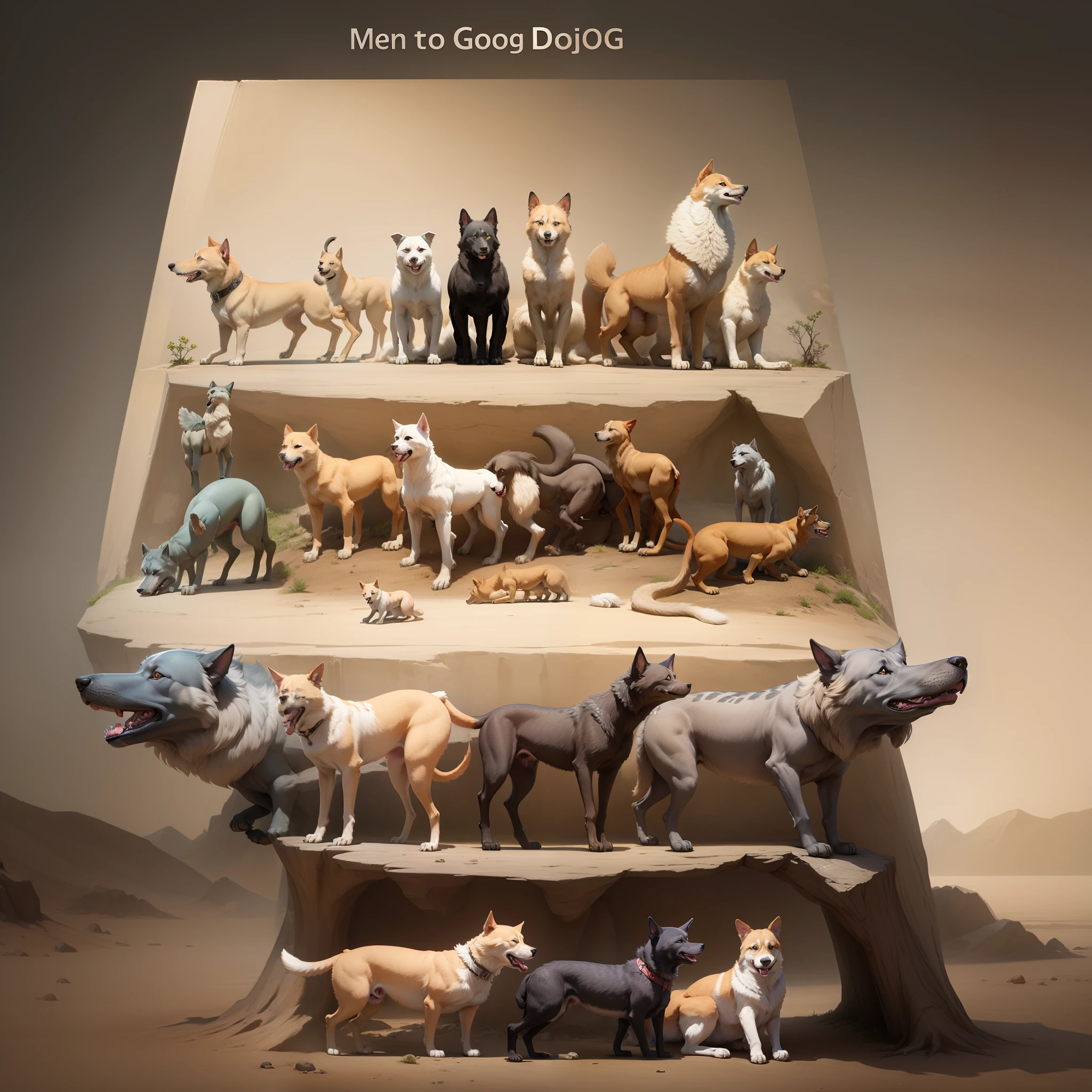 Family tree of the evolution of dogs from the Eocene period with leptocyon to the present day with modern dogs