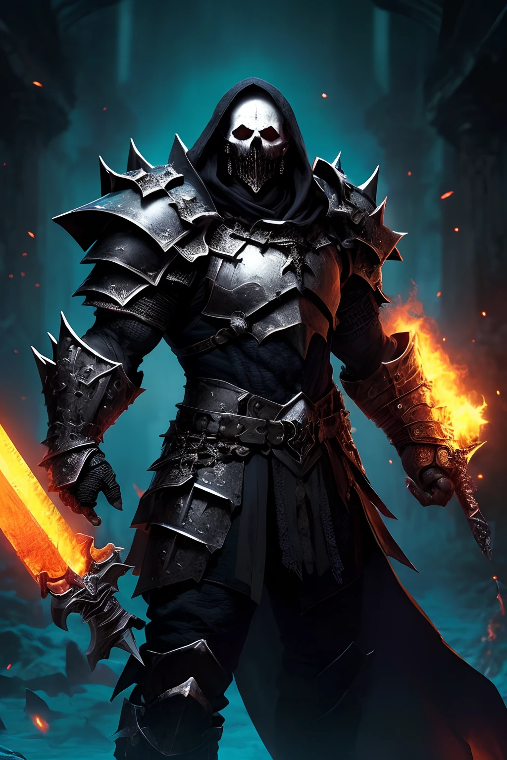 (papel de parede 8k extremamente detalhado), an average photo of a fearsome armored necromancer warrior, intrincado, alto detalhe, Dramatic