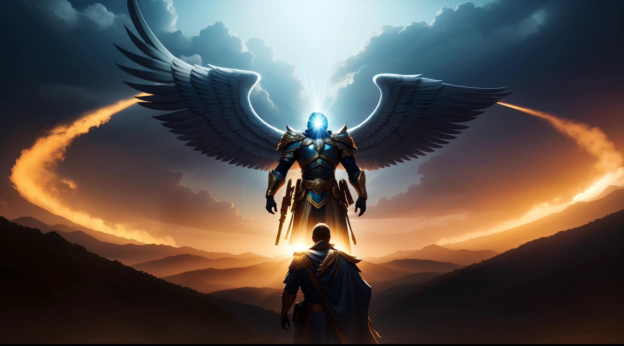 anjo masculino de deus, anjo masculino, The angel of God's army, Golden Army, Rosto detalhado, army, face sem defeito, Normal face, tempestade, Towards the Heavens, celestial, divino, fotorrealista, renderizado, 4k, 8k, texturas detalhadas, sombras detalhadas, decente, cores detalhadas, anjo masculino de deus, Contraste realista, Texturas fotorrealistas, cores detalhadas, cores realistas, sombras detalhadas,