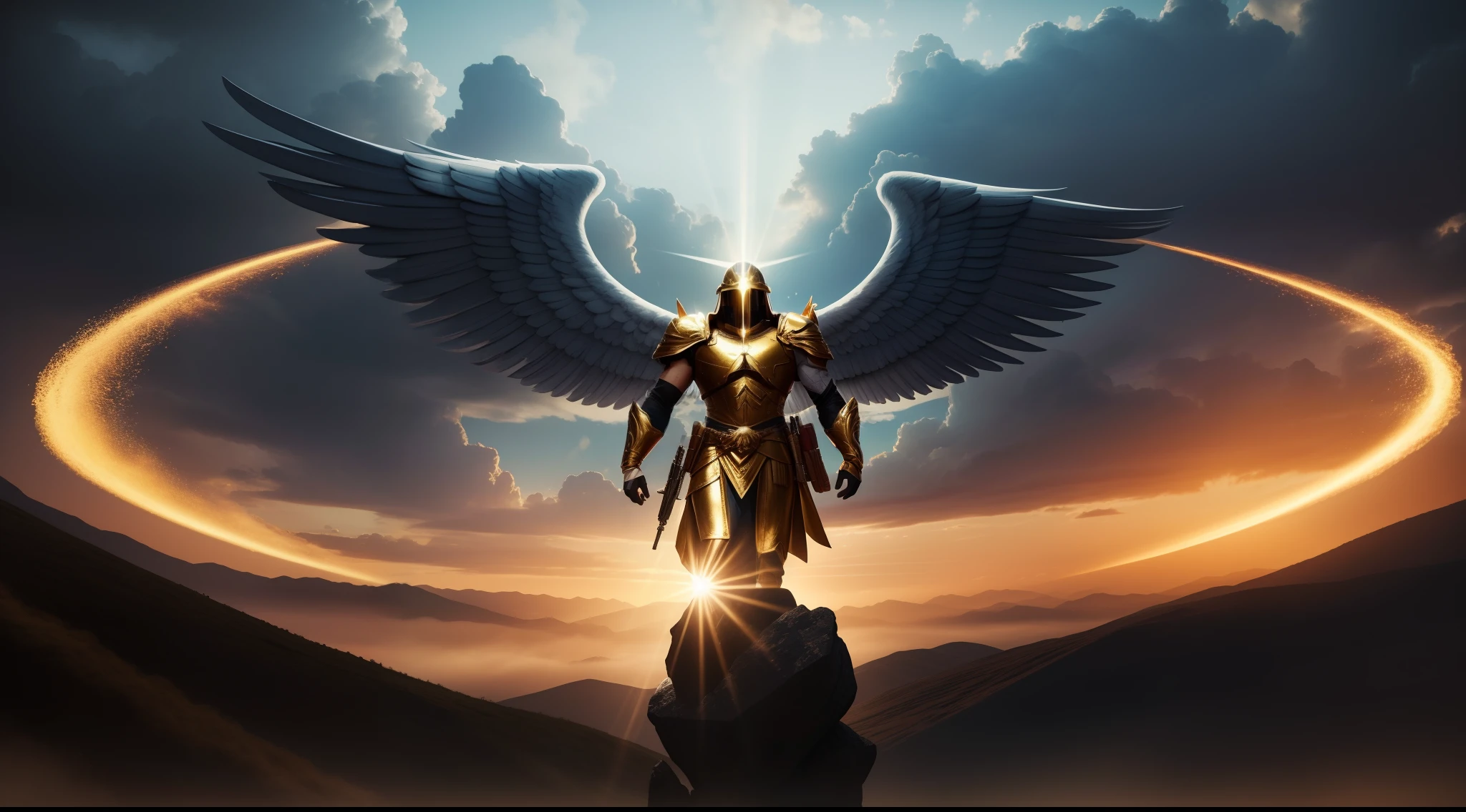 anjo masculino de deus, anjo masculino, The angel of God's army, Golden Army, Rosto detalhado, army, face sem defeito, Normal face, tempestade, Towards the Heavens, celestial, divino, fotorrealista, renderizado, 4k, 8k, texturas detalhadas, sombras detalhadas, decente, cores detalhadas, anjo masculino de deus, Contraste realista, Texturas fotorrealistas, cores detalhadas, cores realistas, sombras detalhadas,