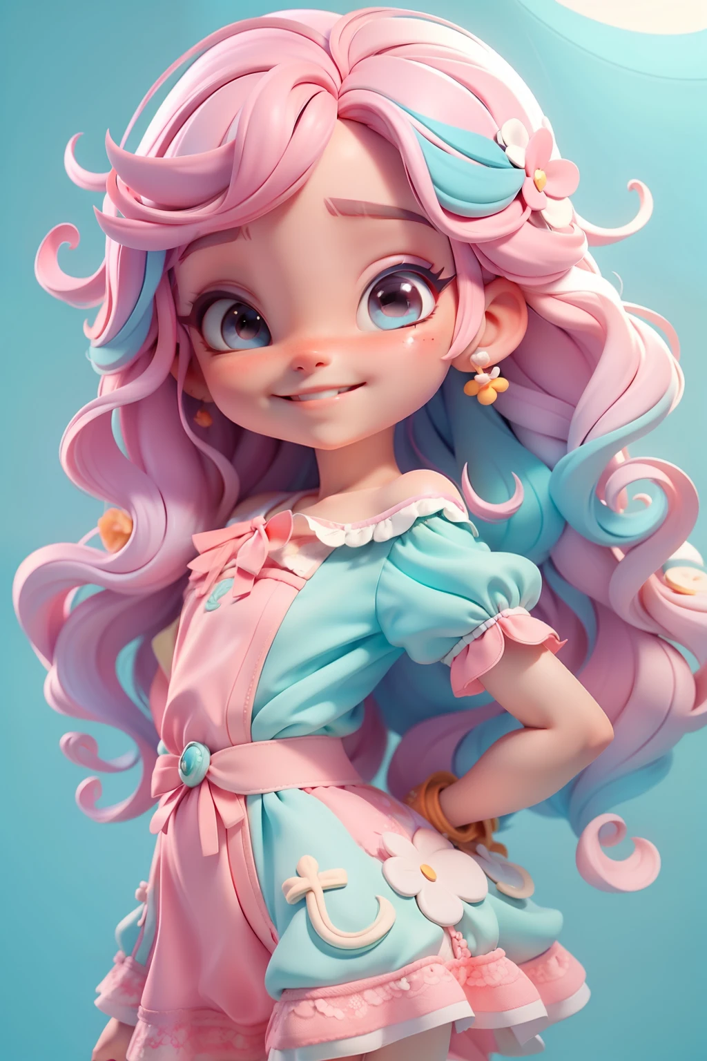 Loli Ariel disney, menina meiga, olhos delicados, pastel tone, cabelo e roupa multicolorido, sorriso delicado, fundo simples e branco