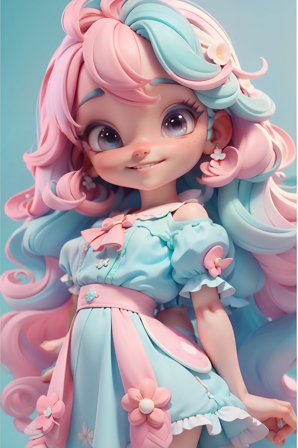 Loli Ariel disney, menina meiga, olhos delicados, pastel tone, cabelo e roupa multicolorido, sorriso delicado, fundo simples e branco