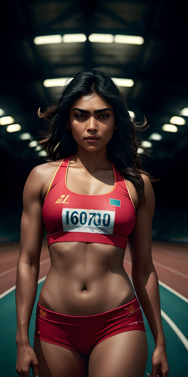 beautiful hot Indian mrunal thakur, in track outfit, outside on track field, ((busty)), photorealistic, photo, masterpiece, realistic, realism, photorealism, high contrast, photorealistic digital art trending on Artstation 8k HD high definition detailed realistic, detailed, skin texture, hyper detailed, realistic skin texture, armature, best quality, ultra high res, (photorealistic:1.4),, high resolution, detailed, raw photo, sharp re, by lee jeffries nikon d850 film stock photograph 4 kodak portra 400 camera f1.6 lens rich colors hyper realistic lifelike texture dramatic lighting unrealengine trending on artstation cinestill 800,