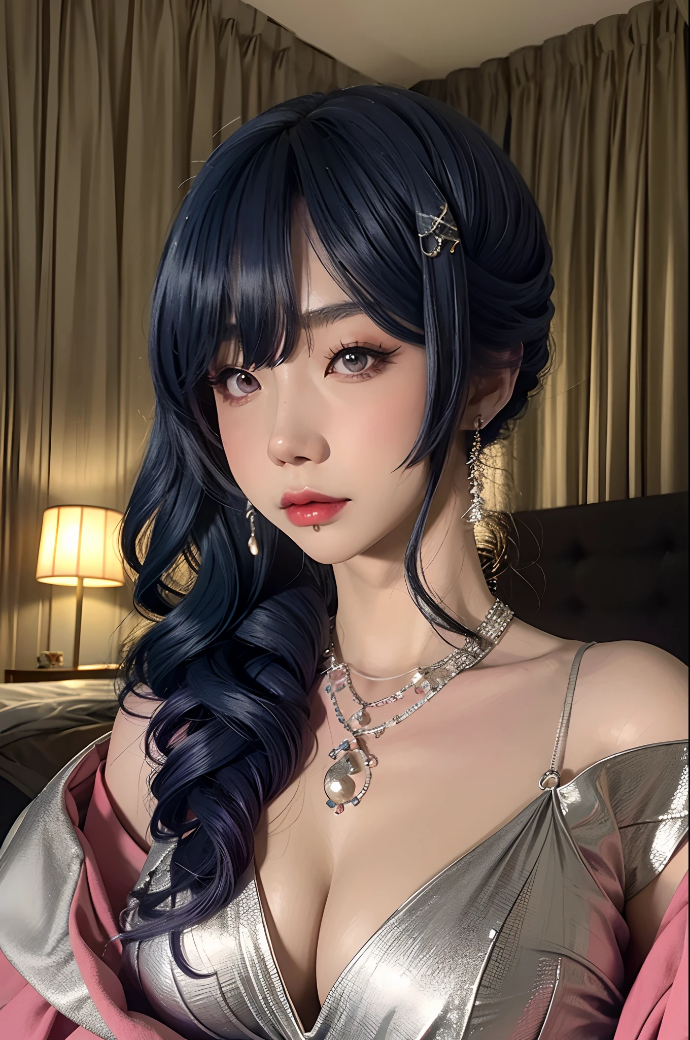 Close-up of a woman posing for a photo in a dress, Japanese goddess, Huge stunning goddess shots, Room, sfv, Sexy dress,! , Room, Fullness, Breast coverage and SF, thicc,!!, Perfect body, N SF,, Breasts are plump, (Portrait: 1.5)
