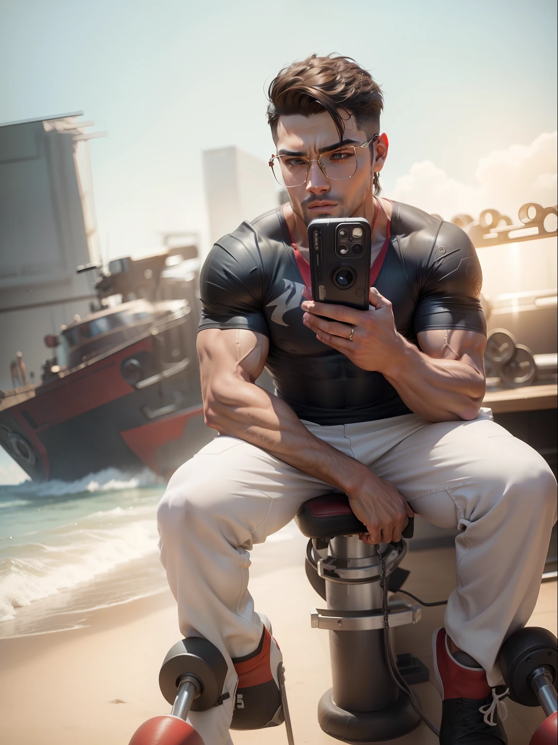 Change background muscular handsome boy, realistic face, 8k ultra realistic
