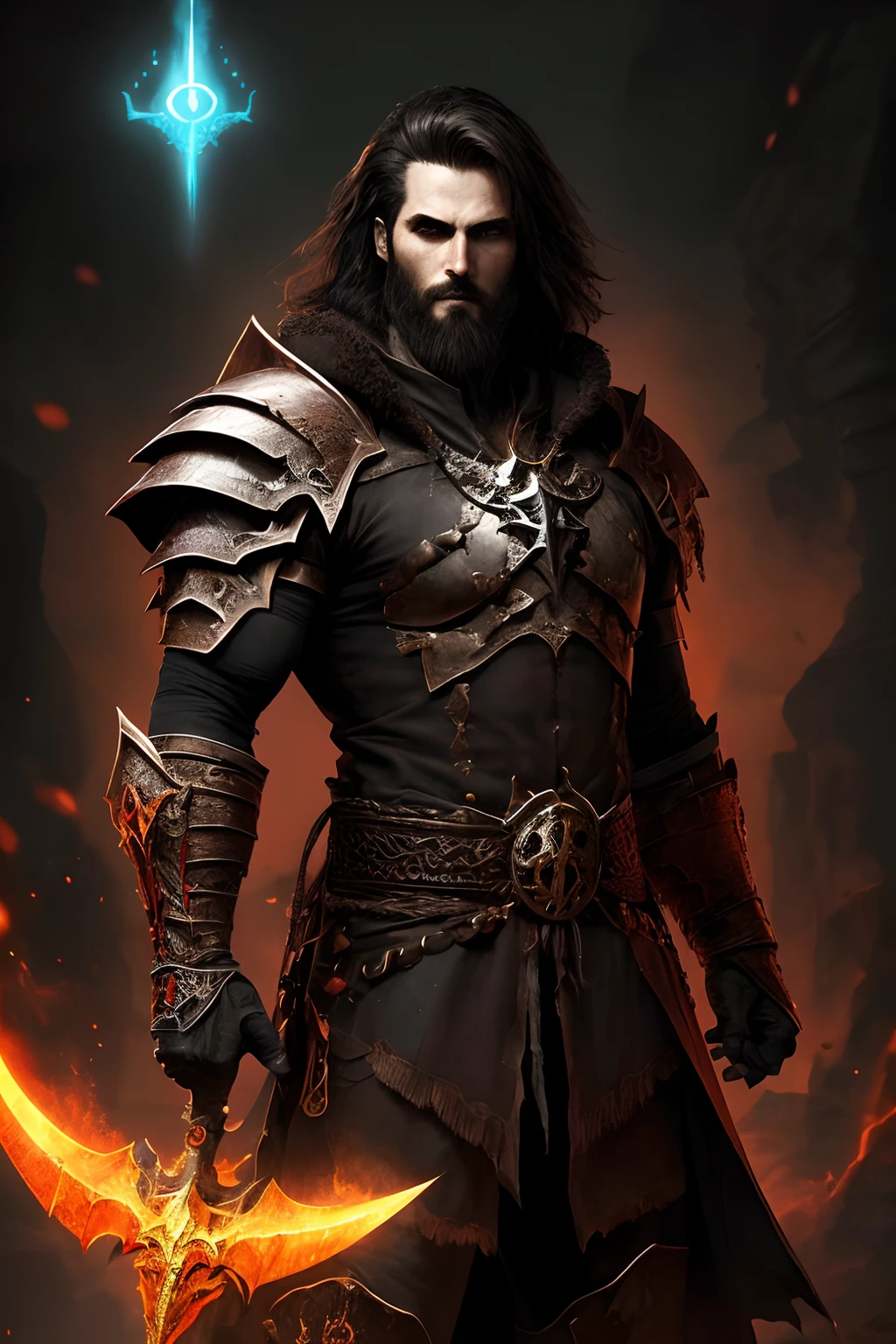 (papel de parede 8k extremamente detalhado), an average photo of a handsome fearsome necromancer warrior, intrincado, alto detalhe, Dramatic
